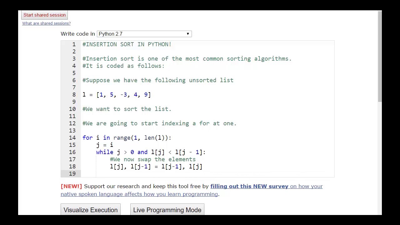 How to write insertion sort algorithm in Python