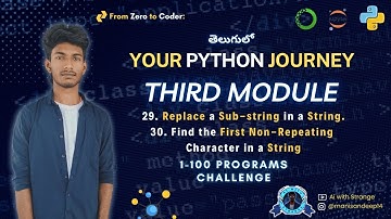 Replace Substring & Find First Non-Repeating Character | 100 Programs Challenge |Your Python Journey