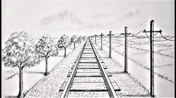 How to draw train track in one point perspective, step by step for beginners