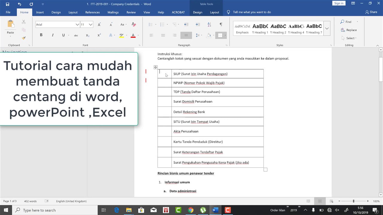 Tutorial cara mudah membuat tanda centang di word Tutorial cara mudah membuat tanda centang di word