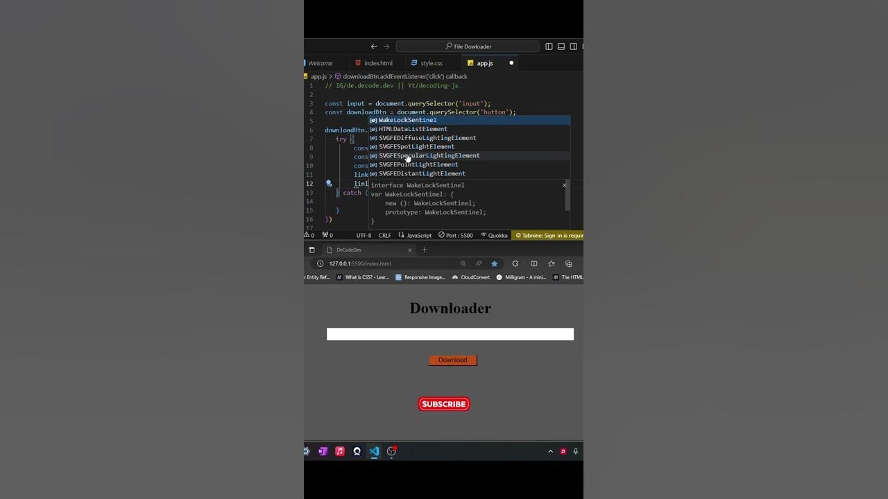 Url downloader with html and js html5 coding javascript youtube