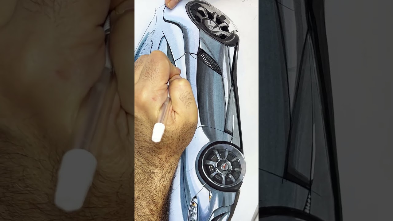 Supercar Concept Design Details | Blue & Grey Marker Rendering in 1 Minute #tutorial #automobile
