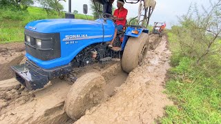 Sonalika Di 60 Rx Tractor Badly Stuck In Mud | Eicher 485 Tractor Stuck In Mud With Trolley