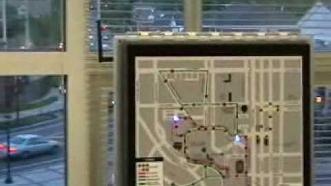 WaitLess Bus Tracking System @ Ga Tech - Bus On The Blue Route Driving By As LEDs Light Up