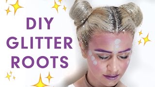 DIY GLITTER ROOTS + ALIEN SPACE BUNS HALLOWEEN TUTORIAL