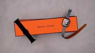Apple Watch Series 7 | Unboxing + First Look at Hermès Space Black + Bleu  Lin Attelage Double Tour