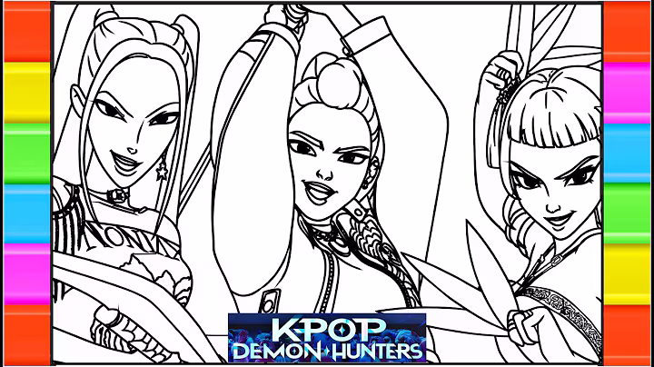 ‘Golden’ Lyric Video KPop Demon Hunters coloring / Huntrix Superstars Rumi, Mira, Zoey coloring page