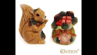 Набор для специй соль перец Белочка с новогодними подарками. Керамика. Cosmos Gifts