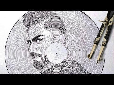 Portrait of virat kohli with compass only // creative drawing ideas part-1