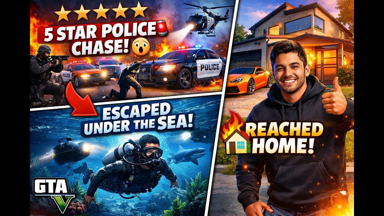 5 STAR POLICE CHASE 😱 | Escaped Under the SEA & Reached Home! | GTA 5
