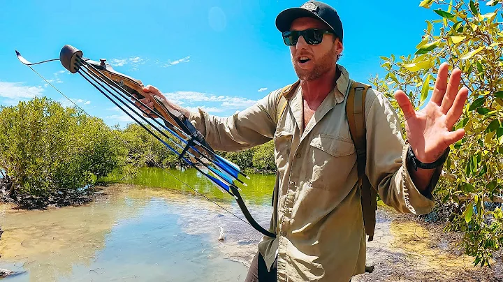 SURVIVAL CHALLENGE - with HAND SPEAR and BOW and ARROW. Can I Gather Food In Mangroves?