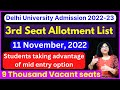 Big Update | Delhi University 2022 | Vacant Seats for 3rd Seats Allotted List | 9K Vacant Seats