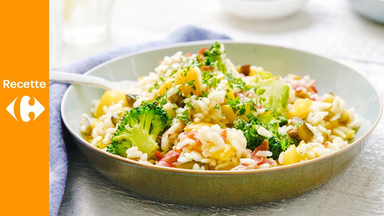 Risotto crémeux à l'aubergine, poivron jaune, brocoli et pancetta YouTube