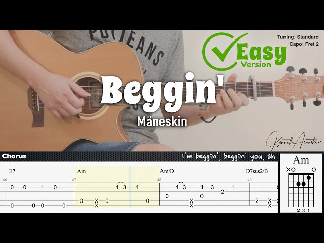 Beggin' (Easy Version) - Måneskin | Fingerstyle Guitar | TAB + Chords + Lyrics class=