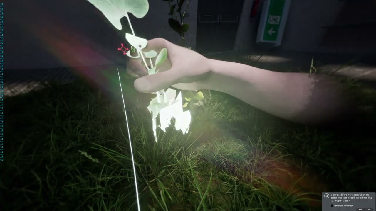 testing a metasounds and BP logic that detects hand swipes in grass to trigger sounds
