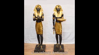 Pair Egyptian Pharaohs   Sphinx Pharaoh Sphinxes   Canonbury Antiques