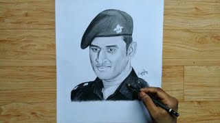 Ms Dhoni Drawing | Ms Dhoni in army uniform | Pencil Sketch