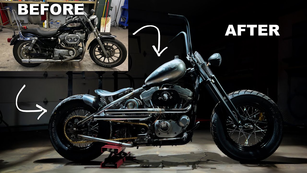 Harley Davidson Sportster to Hardtail Bobber Fabrication Build in 20  Minutes 