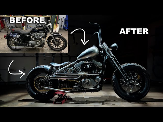 Harley Davidson Sportster to Hardtail Bobber Fabrication Build in 20 Minutes class=