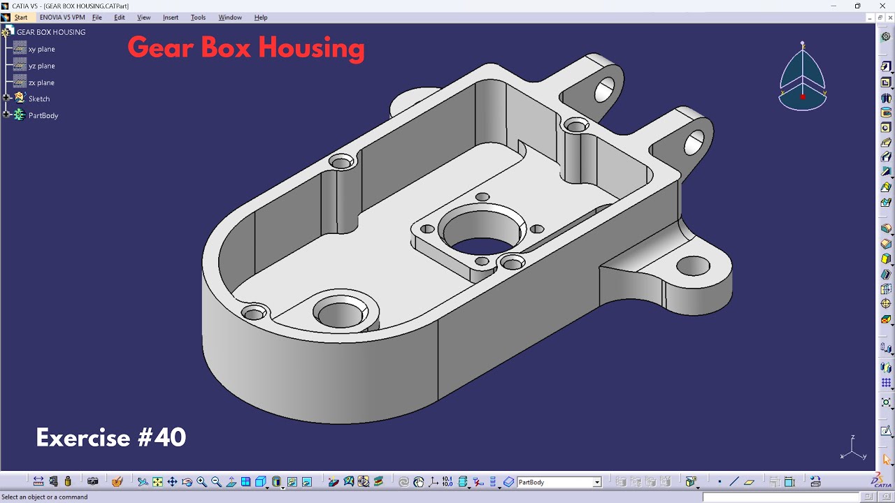 CATIA V5 Part Modeling Tutorial | Gear Box Housing Design from Engineering Drawing | Step by Step