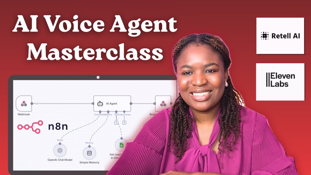 AI voice agent tutorial showing n8n workflow connected to ElevenLabs and Retell AI