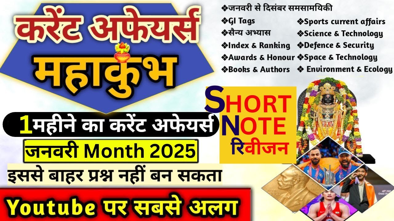 JAN MONTHLY 2025 CURRENT AFFAIRS | Complete 2024 TOP GK Marathon 🔥 | RPF, SSC GD, UPSI, RAILWAY EXAM
