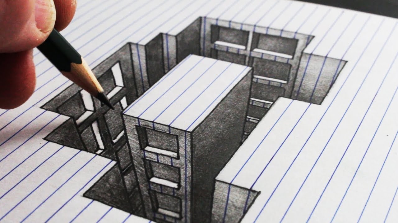 How to Draw a Hole Building: Line Paper 3D Trick Art  YouTube