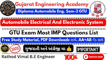 GTU Exam IMP Questions💯 | Automobile Electrical & Electronic System | Sem 3 Automobile Eng. 🚗⚡️📚#gtu