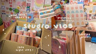 studio vlog 🌙 unboxing washi tape, designing stickers, &amp; packing orders