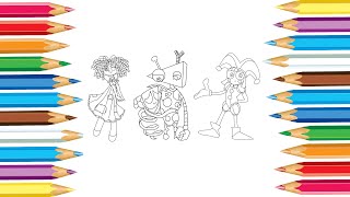 Pomni, Ragatha, Gangle and Zooble from The Amazing Digital Circus Coloring Pages