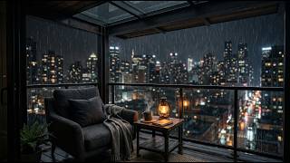 396Hz City Balcony Rain – 8 Hours of Heavy Rain, Brown Noise & Lantern Night Ambience
