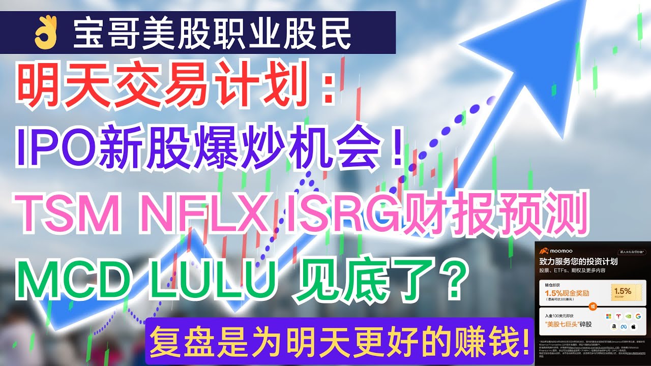 美股明天交易计划：IPO新股爆炒机会！TSM NFLX ISRG财报预测！MCD LULU 见底了？ASML暴雷抄底位置！比特币 原油  TLT！04172024
