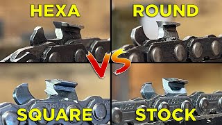 Best Chainsaw Chain? NEW Hexa Chain vs Round, Square, and Stock Chain!