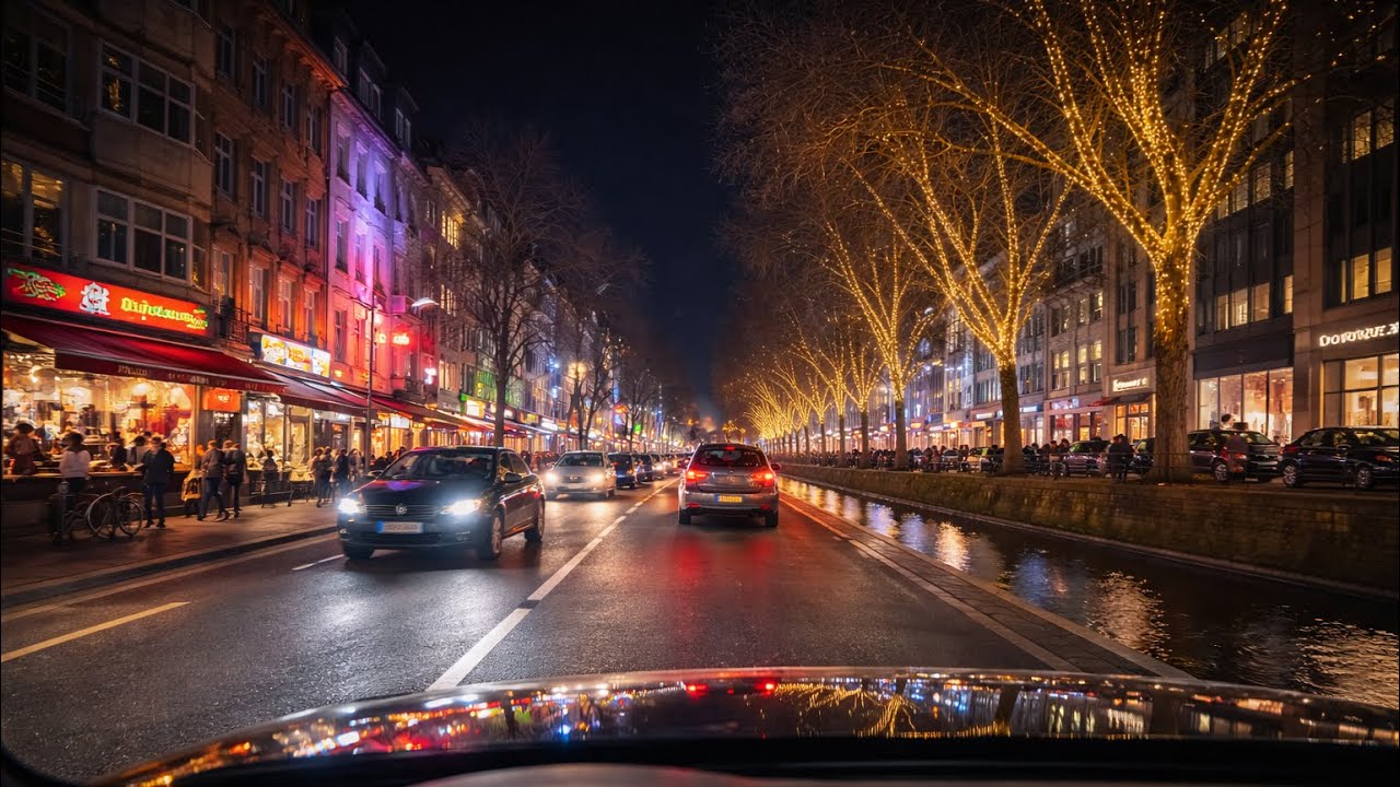 Night Drive Through Düsseldorf 🇩🇪 | City Lights, Eller Straße & Königsallee POV