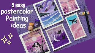 Super Easy 5 Poster color Painting ideas #purple paintings #purpleart #postercolors #painting