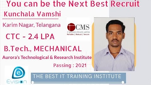 Congrats, Vamshi |Selected in CMS IT Services | 2.4 LPA | MECHANICAL ENGINEER, PoY 2021| Karim Nagar