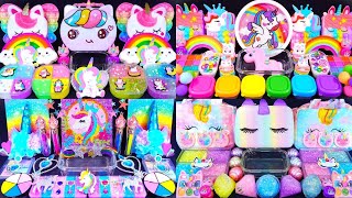 "Unicorn series" Slime. Mixing Makeup into clear slime! 🌈ASMR🌈 #satisfying #슬라임 (357)