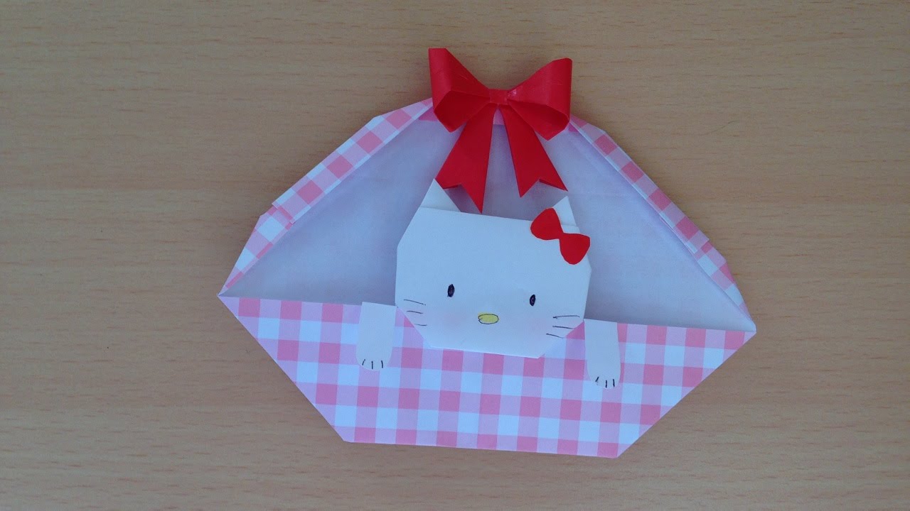 折り紙 キティちゃんのバスケット 簡単な折り方 Niceno1 Origami Hello Kitty In The Basket 折り紙 折り紙 作り方 折り紙 簡単