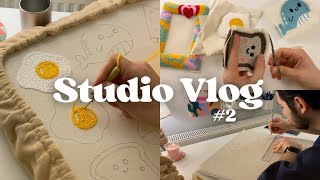 STUDIO VLOG #2  a chill day with me, new punch needle picture frame, bread & egg coasters