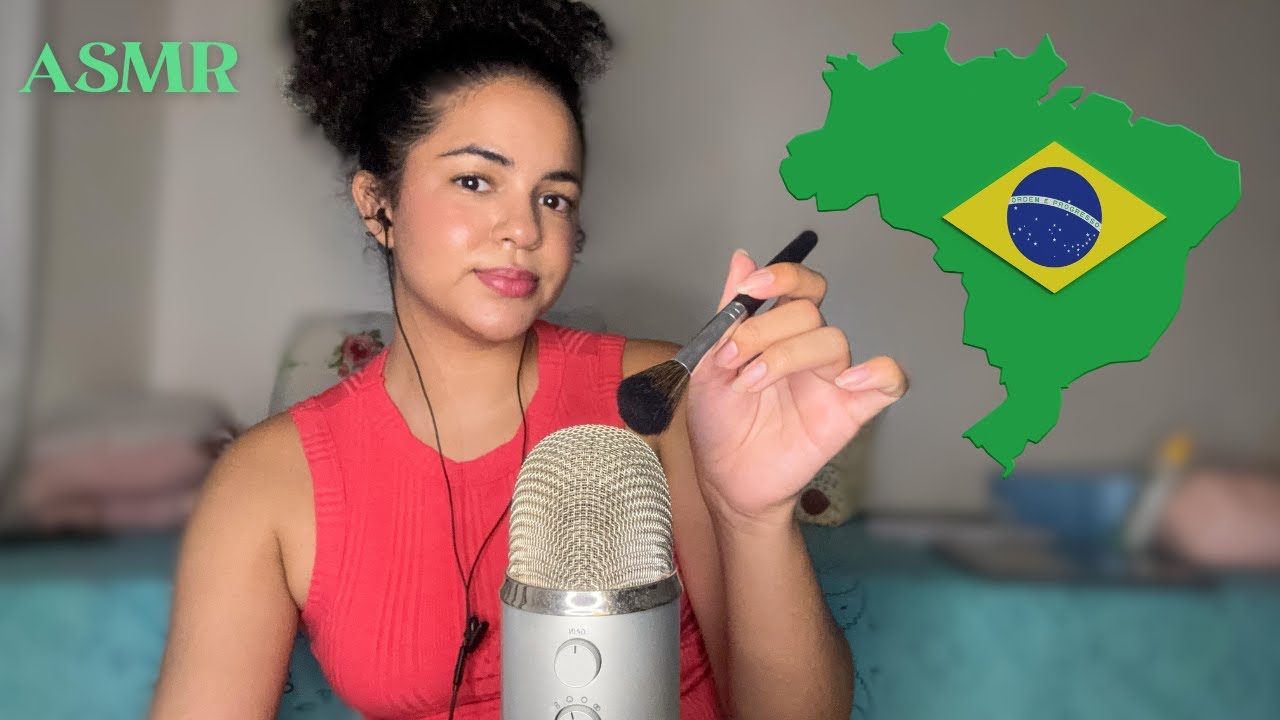 ASMR brazilian portuguese words with no translation 🇧🇷💚 (whispers + mic brushing)