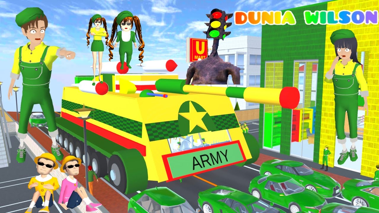 Yuta Kumpul Mobil Naik Tank Tentara vs Siren Light Head Sakura Panik | Sakura School