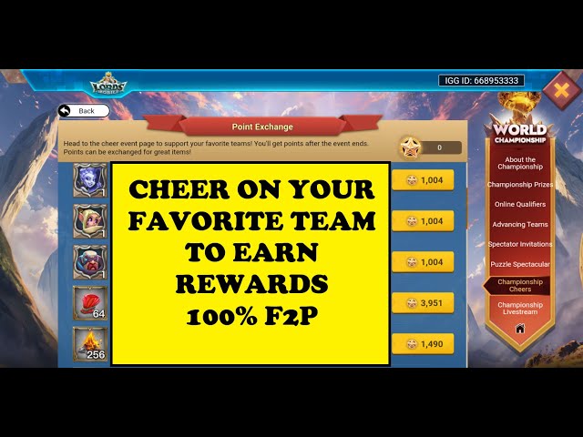 Lords Mobile - CHEER CHARMS IN WORLD CHAMPIONSHIP  - Earn some decent F2P rewards!!! class=