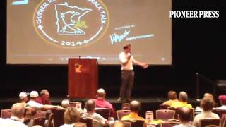 Richard Pitino jokes that his father, Rick Pitino, will coach both teams when #Gophers play Louisvil
