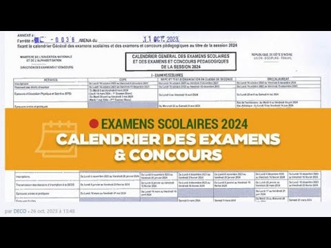 Calendrier des examens scolaires 2023-2024 - Direction des Examens et  Concours DECO (MENA-CI)