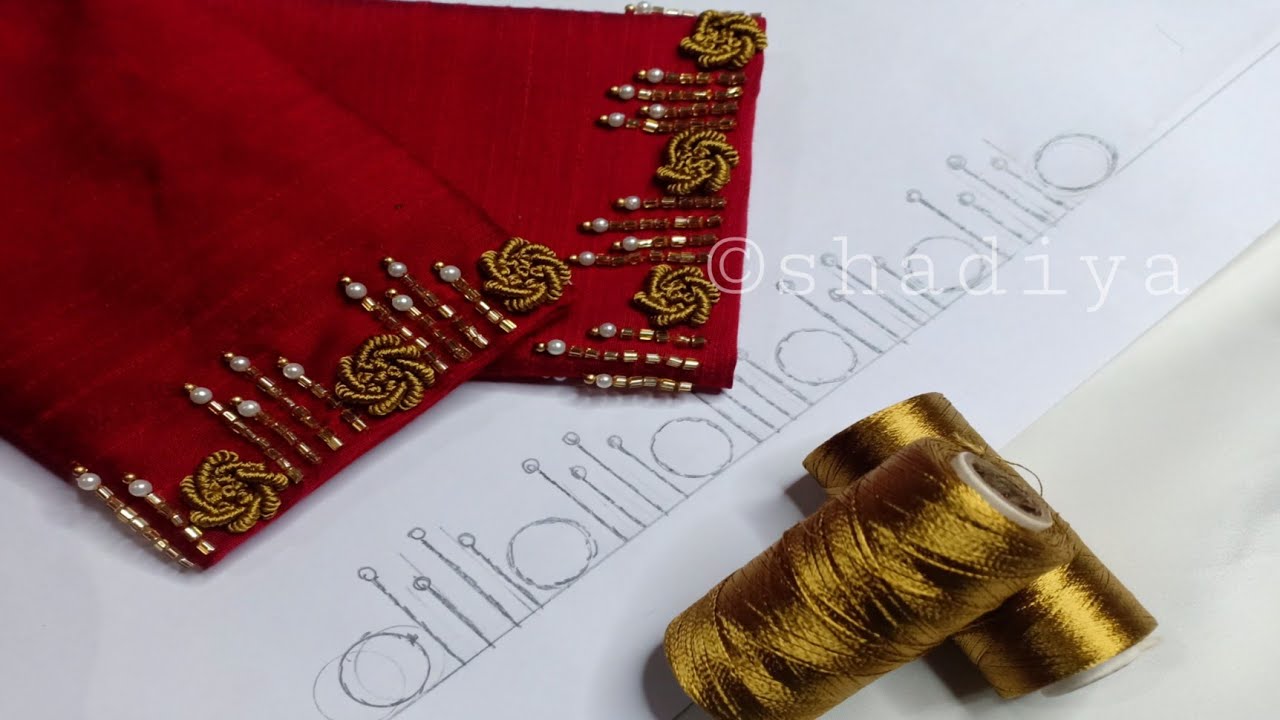 Bullion rose beadwork sleeve embroidery for blouse kurti|hand embroidery bullion rose