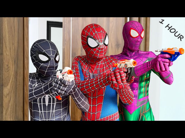 TEAM SPIDER-MAN Nerf War vs BAD GUY TEAM ( ALL Aciton Story 1 Hour ) || SEASON 3 class=