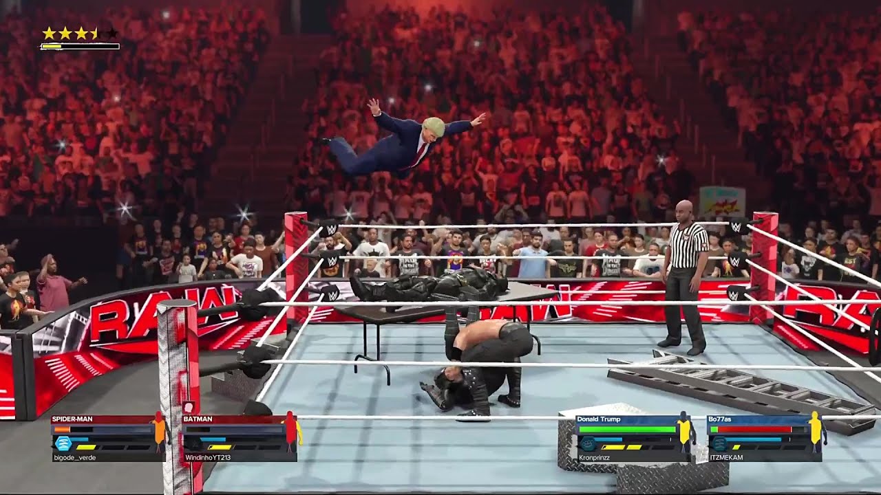 WWE 2K24 - 2 vs. 2 : Donald Trump & Bo77as vs. Batman &  Spiderman (Online Match)