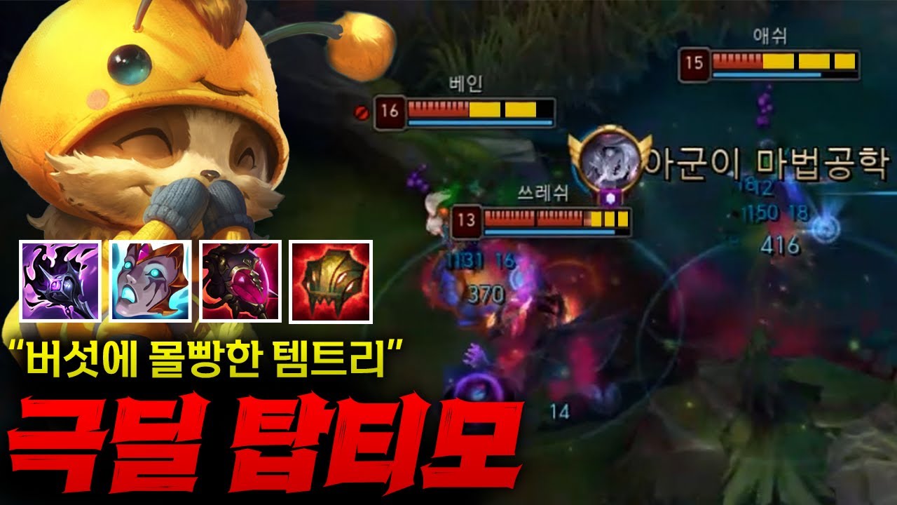 [탑티모] 버섯 극딜에 최적화 시키고 게임 하드캐리하는 탑티모!! 버섯 위치 지렸다 ㅋㅋㅋ