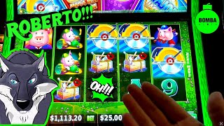 $25 Bet BONUS HIGH LIMIT HUFF N MORE PUFF! 🚧 🐷 #LasVegas #Casino #SlotMachine