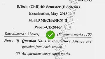 2015 Mdu BTech Civil 4th Sem Fluid Mechanics Question Paper